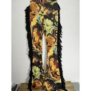 Fashion Nova Fringe Flare Pants Psychedelic Western XS Festival Y2K Bell Bottom